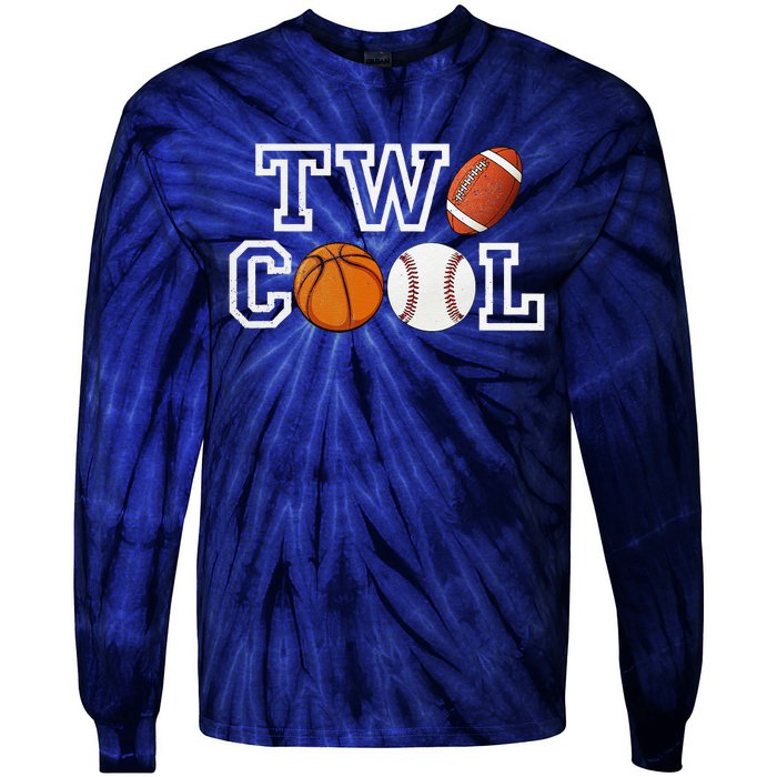 Two Cool For Birthday Boy Football Basketball Tie-Dye Long Sleeve Shirt