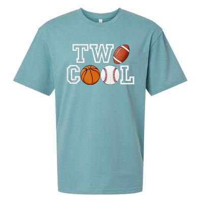 Two Cool For Birthday Boy Football Basketball Sueded Cloud Jersey T-Shirt