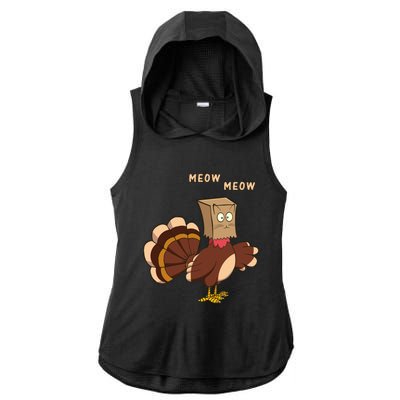 Thanksgiving Cat Funny Fake Cat Meow Thanksgiving Turkey Gift Ladies PosiCharge Tri-Blend Wicking Draft Hoodie Tank