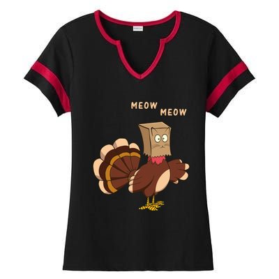 Thanksgiving Cat Funny Fake Cat Meow Thanksgiving Turkey Gift Ladies Halftime Notch Neck Tee