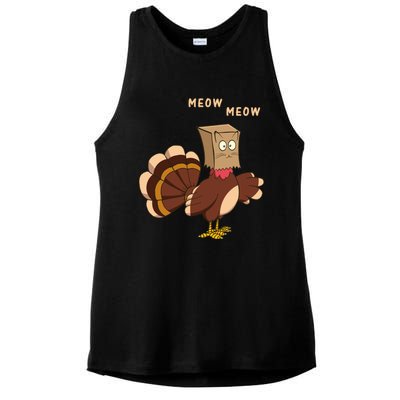 Thanksgiving Cat Funny Fake Cat Meow Thanksgiving Turkey Gift Ladies PosiCharge Tri-Blend Wicking Tank