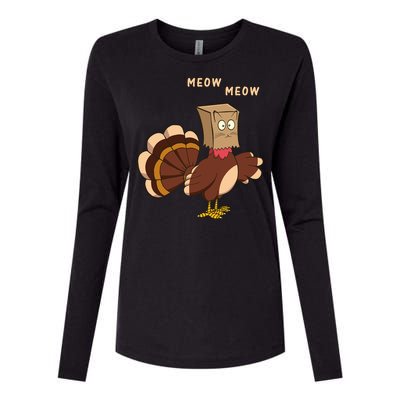 Thanksgiving Cat Funny Fake Cat Meow Thanksgiving Turkey Gift Womens Cotton Relaxed Long Sleeve T-Shirt