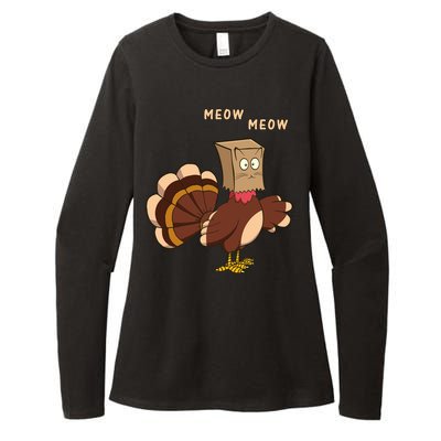 Thanksgiving Cat Funny Fake Cat Meow Thanksgiving Turkey Gift Womens CVC Long Sleeve Shirt