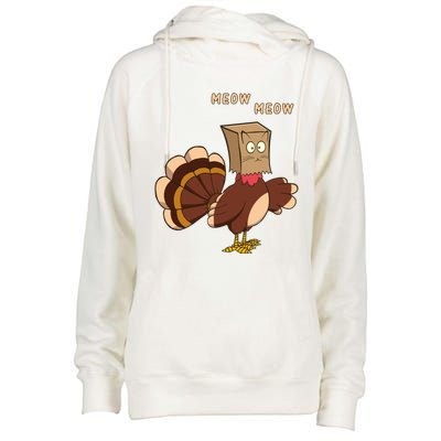 Thanksgiving Cat Funny Fake Cat Meow Thanksgiving Turkey Gift Womens Funnel Neck Pullover Hood