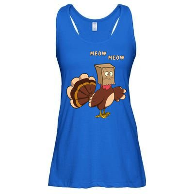 Thanksgiving Cat Funny Fake Cat Meow Thanksgiving Turkey Gift Ladies Essential Flowy Tank