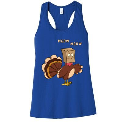 Thanksgiving Cat Funny Fake Cat Meow Thanksgiving Turkey Gift Women's Racerback Tank