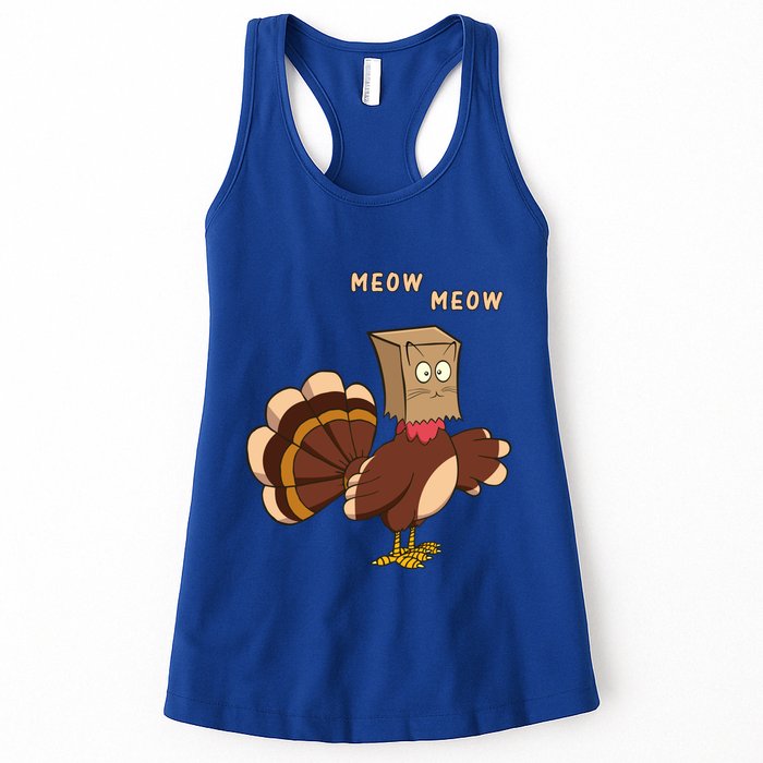 Thanksgiving Cat Funny Fake Cat Meow Thanksgiving Turkey Gift Women's Racerback Tank