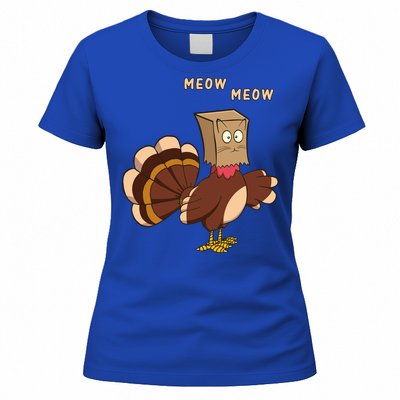 Thanksgiving Cat Funny Fake Cat Meow Thanksgiving Turkey Gift Women's T-Shirt