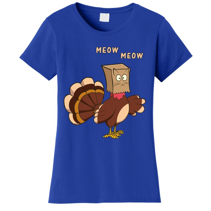 Thanksgiving Cat Funny Fake Cat Meow Thanksgiving Turkey Gift Women's T-Shirt