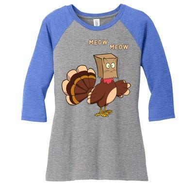 Thanksgiving Cat Funny Fake Cat Meow Thanksgiving Turkey Gift Women's Tri-Blend 3/4-Sleeve Raglan Shirt