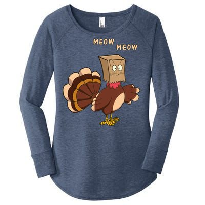 Thanksgiving Cat Funny Fake Cat Meow Thanksgiving Turkey Gift Women's Perfect Tri Tunic Long Sleeve Shirt