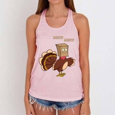 Thanksgiving Cat Funny Fake Cat Meow Thanksgiving Turkey Gift Women's Knotted Racerback Tank