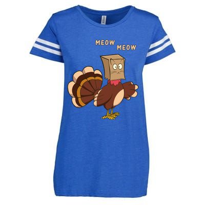 Thanksgiving Cat Funny Fake Cat Meow Thanksgiving Turkey Gift Enza Ladies Jersey Football T-Shirt