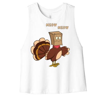 Thanksgiving Cat Funny Fake Cat Meow Thanksgiving Turkey Gift Women's Racerback Cropped Tank