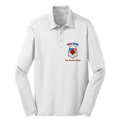 Too Cool For British Rule 4th Of July Vintage USA Eagle Silk Touch Performance Long Sleeve Polo