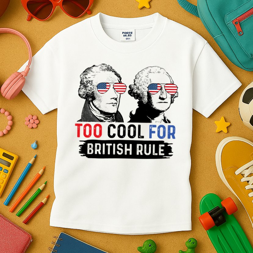 Too Cool For British Rule Hamilton Washington July 4th Kids T-Shirt