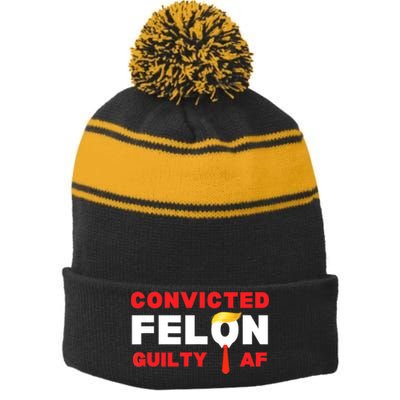 Trump Convicted Felon Guilty Af Lock Him Up Trump For Prison Stripe Pom Pom Beanie