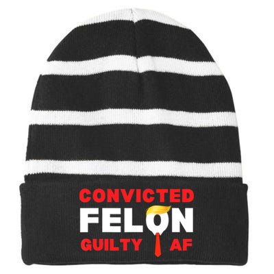 Trump Convicted Felon Guilty Af Lock Him Up Trump For Prison Striped Beanie with Solid Band