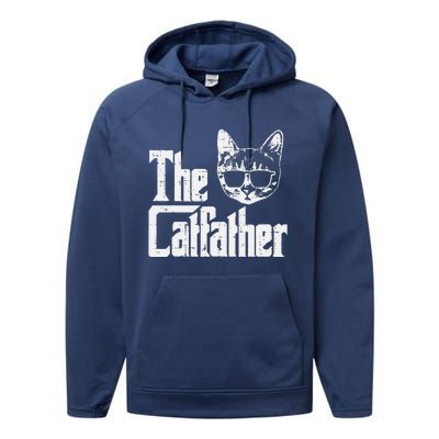 The Catfather Funny Cat Dad Fathers Day Movie Pun Papa Performance Fleece Hoodie