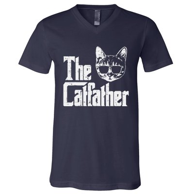 The Catfather Funny Cat Dad Fathers Day Movie Pun Papa V-Neck T-Shirt