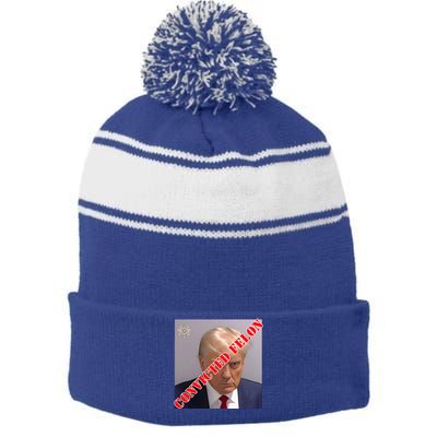 Trump Convicted Felon Stripe Pom Pom Beanie