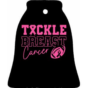 Tackle Cancer Football P.I.N.K. Ribbon Breast Cancer Awareness Ceramic Bell Ornament