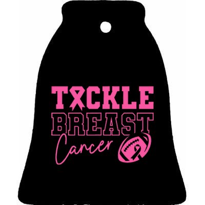 Tackle Cancer Football P.I.N.K. Ribbon Breast Cancer Awareness Ceramic Bell Ornament