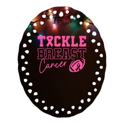 Tackle Cancer Football P.I.N.K. Ribbon Breast Cancer Awareness Ceramic Oval Ornament