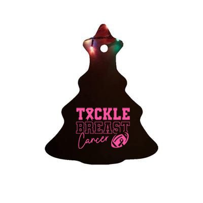 Tackle Cancer Football P.I.N.K. Ribbon Breast Cancer Awareness Ceramic Tree Ornament