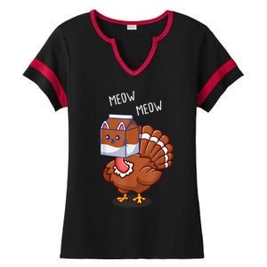 Thanksgiving Cat Funny Fake Cat Meow Thanksgiving Turkey Ladies Halftime Notch Neck Tee