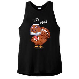 Thanksgiving Cat Funny Fake Cat Meow Thanksgiving Turkey Ladies PosiCharge Tri-Blend Wicking Tank