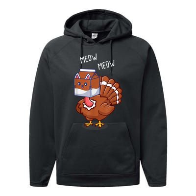 Thanksgiving Cat Funny Fake Cat Meow Thanksgiving Turkey Performance Fleece Hoodie