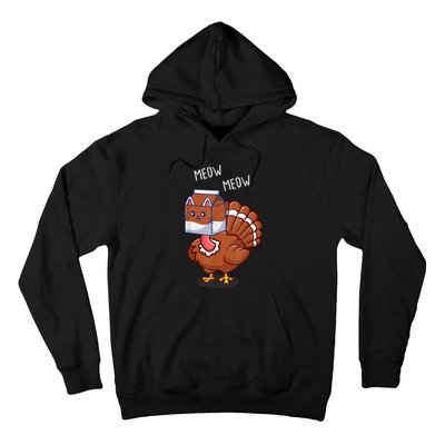 Thanksgiving Cat Funny Fake Cat Meow Thanksgiving Turkey Hoodie