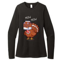 Thanksgiving Cat Funny Fake Cat Meow Thanksgiving Turkey Womens CVC Long Sleeve Shirt