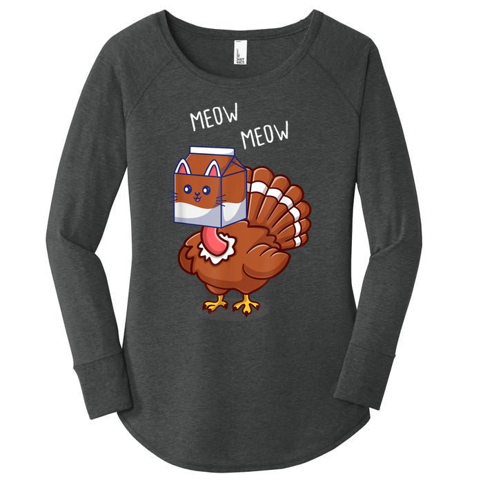 Thanksgiving Cat Funny Fake Cat Meow Thanksgiving Turkey Women's Perfect Tri Tunic Long Sleeve Shirt