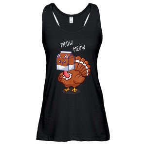 Thanksgiving Cat Funny Fake Cat Meow Thanksgiving Turkey Ladies Essential Flowy Tank