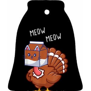 Thanksgiving Cat Funny Fake Cat Meow Thanksgiving Turkey Ceramic Bell Ornament