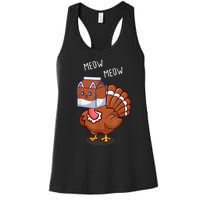 Thanksgiving Cat Funny Fake Cat Meow Thanksgiving Turkey Women's Racerback Tank