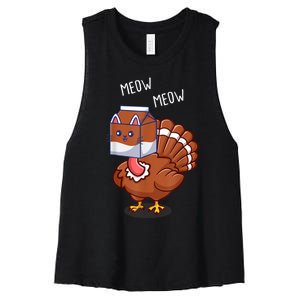 Thanksgiving Cat Funny Fake Cat Meow Thanksgiving Turkey Women's Racerback Cropped Tank