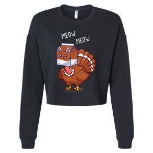 Thanksgiving Cat Funny Fake Cat Meow Thanksgiving Turkey Cropped Pullover Crew