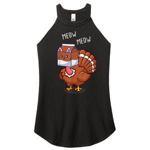 Thanksgiving Cat Funny Fake Cat Meow Thanksgiving Turkey Women's Perfect Tri Rocker Tank