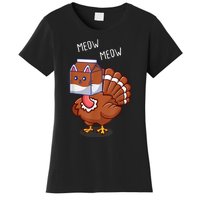 Thanksgiving Cat Funny Fake Cat Meow Thanksgiving Turkey Women's T-Shirt