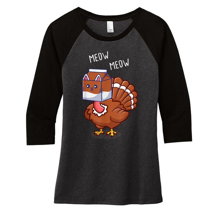 Thanksgiving Cat Funny Fake Cat Meow Thanksgiving Turkey Women's Tri-Blend 3/4-Sleeve Raglan Shirt