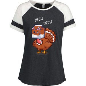 Thanksgiving Cat Funny Fake Cat Meow Thanksgiving Turkey Enza Ladies Jersey Colorblock Tee