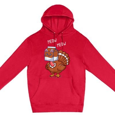 Thanksgiving Cat Funny Fake Cat Meow Thanksgiving Turkey Premium Pullover Hoodie