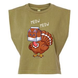 Thanksgiving Cat Funny Fake Cat Meow Thanksgiving Turkey Garment-Dyed Women's Muscle Tee