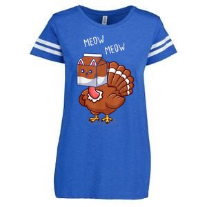 Thanksgiving Cat Funny Fake Cat Meow Thanksgiving Turkey Enza Ladies Jersey Football T-Shirt