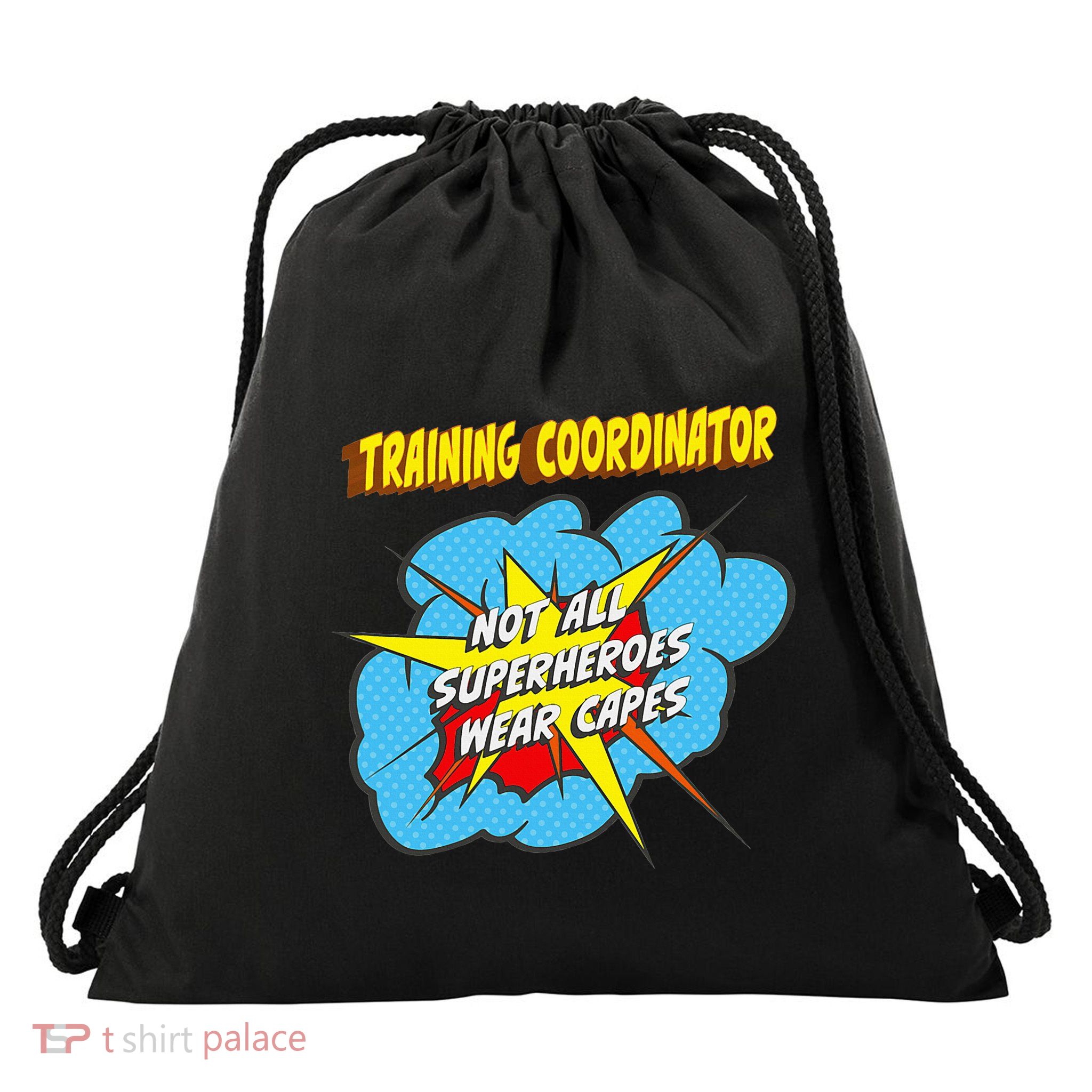 Training Coordinator Funny Superhero Job Drawstring Bag