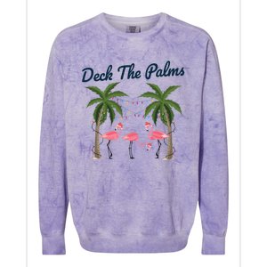 Tropical Christmas Florida Flamingo Deck The Palms Gift Colorblast Crewneck Sweatshirt