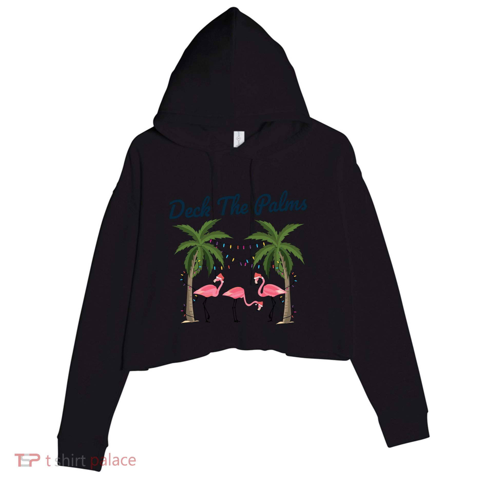 Tropical Christmas Florida Flamingo Deck The Palms Gift Crop Fleece Hoodie